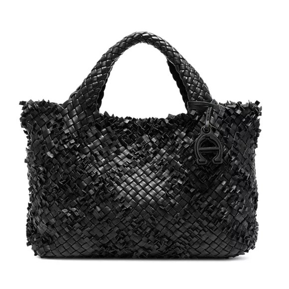 Etienne Aigner Handbags - Etienne Aigner Bag Irena Black Woven Leather Fringe Satchel